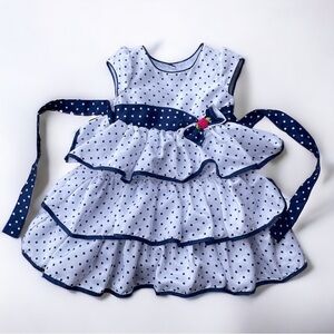 Jona Michelle | White with Navy Polka Dots & Trim Ruffle Dress - Size 3T